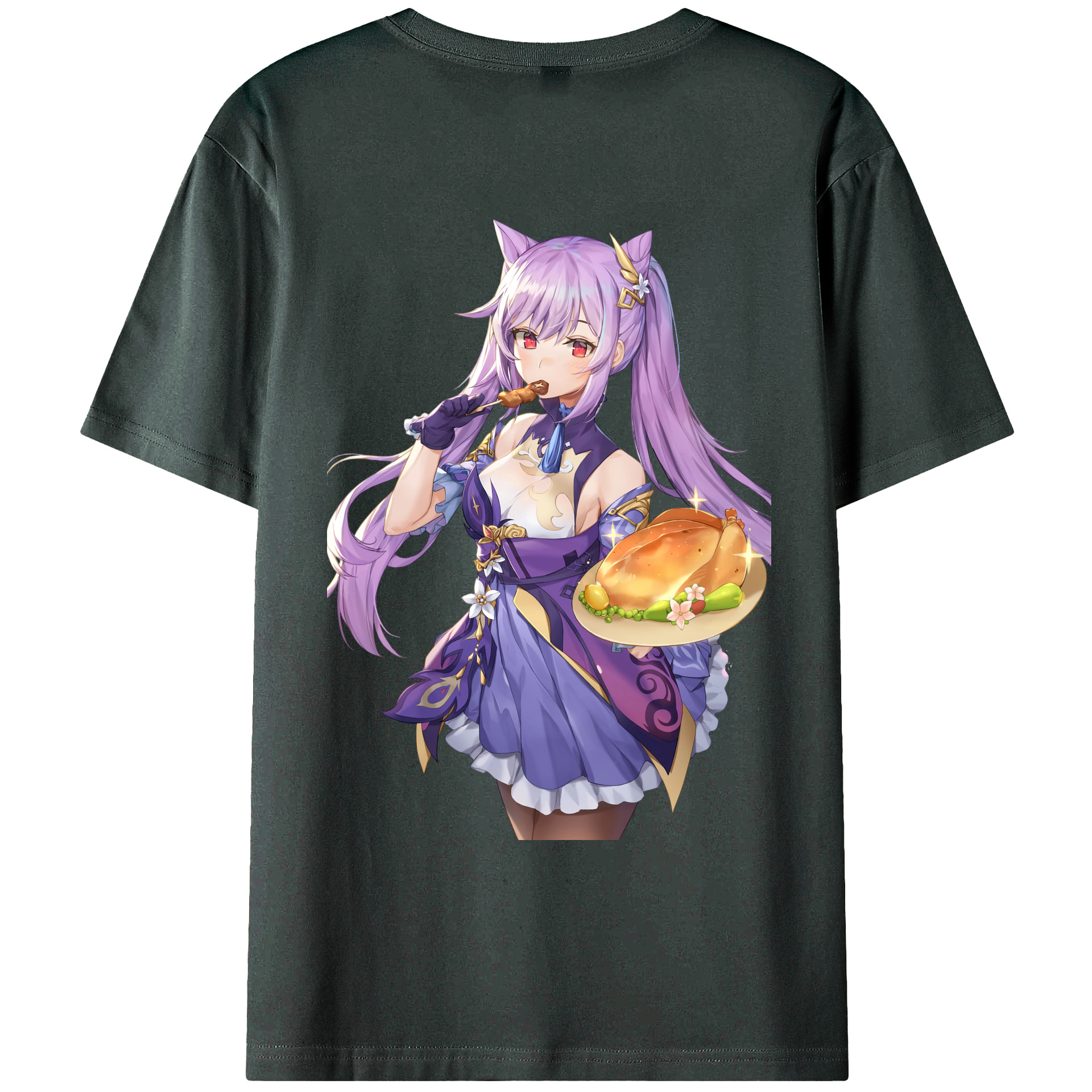 げんし神 刻晴 こくせい genshin Kokusei 綿100％ メンズ半袖Tシャツ（バックプリント） 通気性